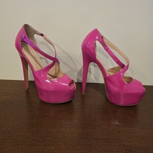 Pink Peep-Toe Platform Heels